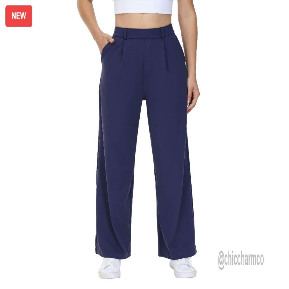 Stretchy Wide Leg Pants with Pockets for Work Yoga Travel
